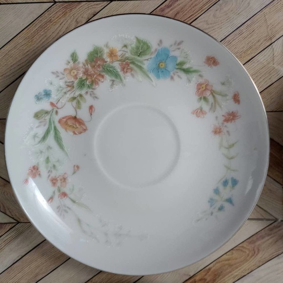 Premiere Fine China Silver Tone Trim Saucer Plates BERKSHIRE Floral Set Of 8 - Picture 6 of 10